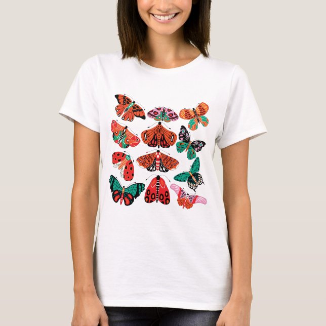 Red Grönt Moth and Butterfly T-Shirt (Framsida)