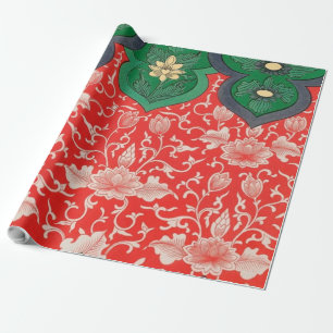 Red & Grönt Mystic Lotus Asian Abstrakt Presentpapper