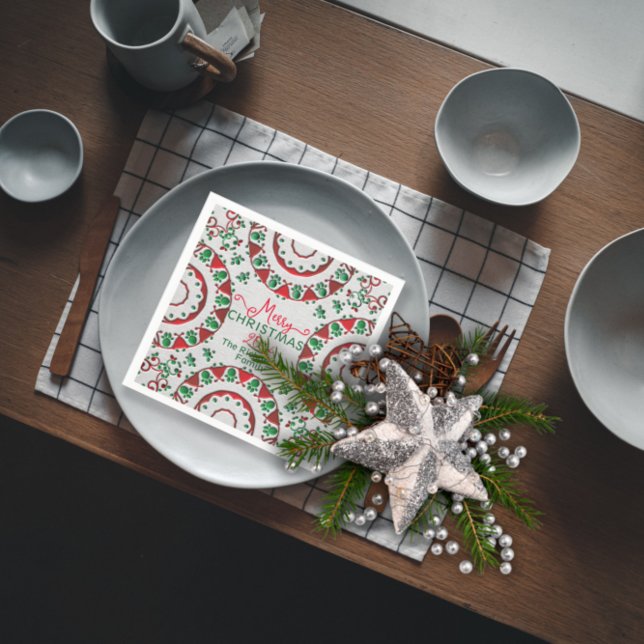 Red Grönt Nordic Folmotifs på Linen-julen Pappersservett (Skapare uppladdad)