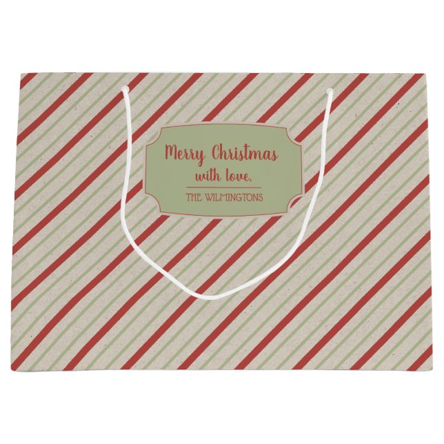 Red, Grönt och Beige Rand Large Gift Bag (Framsidan)