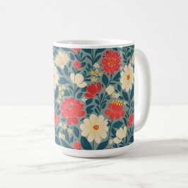 Red, Grönt och Cream Blommigt Chinoiserie Kaffemugg