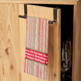 Red, Grönt och White Rand Monogram Kitchen Tow Kökshandduk