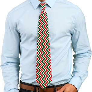 Red, Grönt och White Zig Zag Chevron Mönster Slips