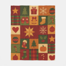 Red Grönt Patchwork Quilt Rustic Farmhouse Blommig