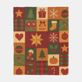 Red Grönt Patchwork Quilt Rustic Farmhouse Blommig Fleecefilt