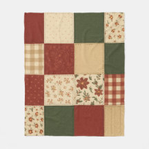 Red Grönt Patchwork Quilt Rustic Farmhouse Blommig
