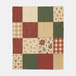 Red Grönt Patchwork Quilt Rustic Farmhouse Blommig Fleecefilt