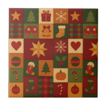 Red Grönt Patchwork Quilt Rustic Farmhouse Blommig