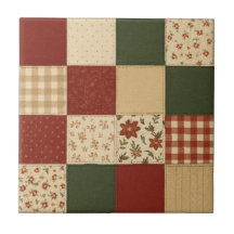 Red Grönt Patchwork Quilt Rustic Farmhouse Blommig