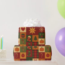 Red Grönt Patchwork Quilt Rustic Farmhouse Blommig