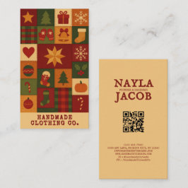 Red Grönt Patchwork Quilt Rustic Farmhouse Blommig Visitkort