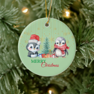 Red Grönt Penguin Santa God jul Party Julgransprydnad Keramik