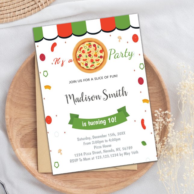 Red Grönt Pizza Birthday-inbjudningar Inbjudningar (Red Green Pizza Birthday Invitations)