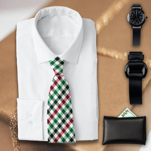 Red Grönt Plaids Gingham för honom Slips