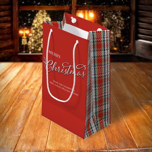Red Grönt Play God jul Anpassningsbar (Merry Christmas red and green plaid pattern gift bag)