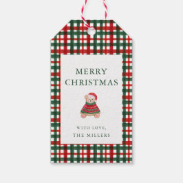 Red Grönt Play Preppy Teddy Juletiketter Presentetikett