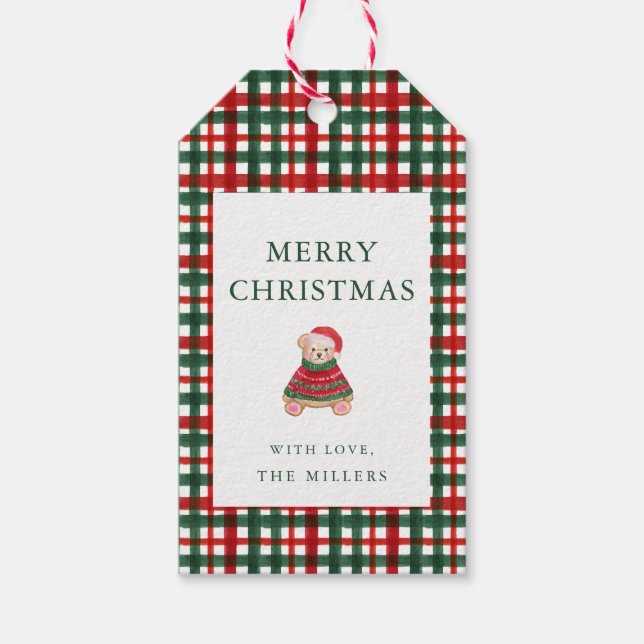 Red Grönt Play Preppy Teddy Juletiketter Presentetikett (Framsidan)