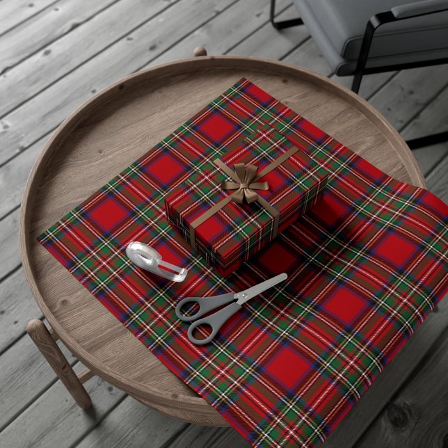 Red Grönt Play Rustic Classic Helgdag Presentpapper (Plaid Rustic Stewart Tartan Wrapping Paper)