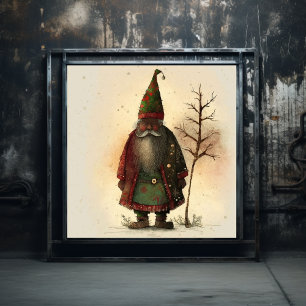 Red & Grönt Play Woodland Gnome Black Santa Poster