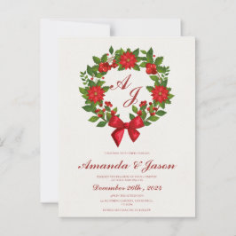 Red Grönt Poinsettia Berries jul bröllop Vykort