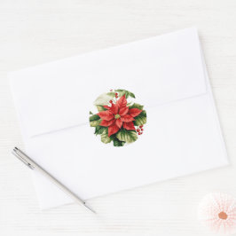 Red Grönt Poinsettia Holly-Helgdag Runt Klistermärke