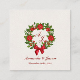 Red Grönt Poinsettia Monogram jul bröllop Tilläggskort