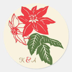 Red & Grönt Poinsettias jul Bröllop Runt Klistermärke