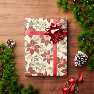 Red Grönt Poinsettias Vintage jul Presentpapper