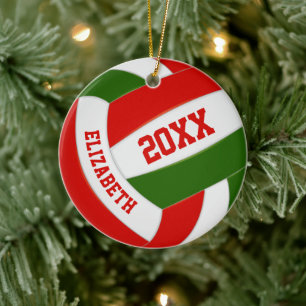 Red grönt-pojkar Festive volleyball Julgransprydnad Keramik
