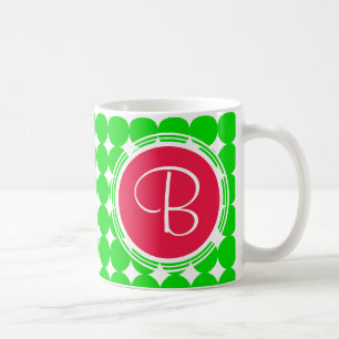 Red & Grönt Polka Dot Monogram Kaffemugg