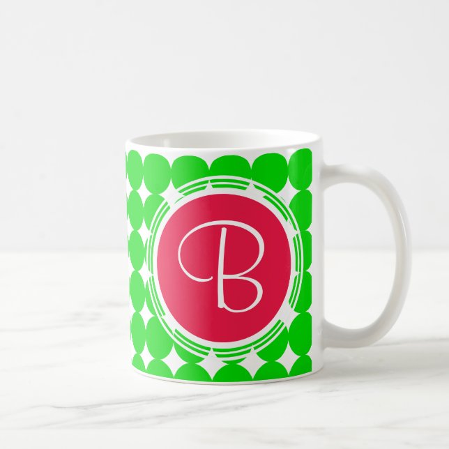 Red & Grönt Polka Dot Monogram Kaffemugg (Höger)