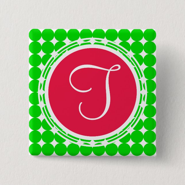 Red & Grönt Polka Dot Monogram Knapp (Framsida)
