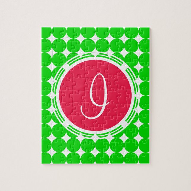 Red & Grönt Polka Dot Monogram Pussel (Vertikal)