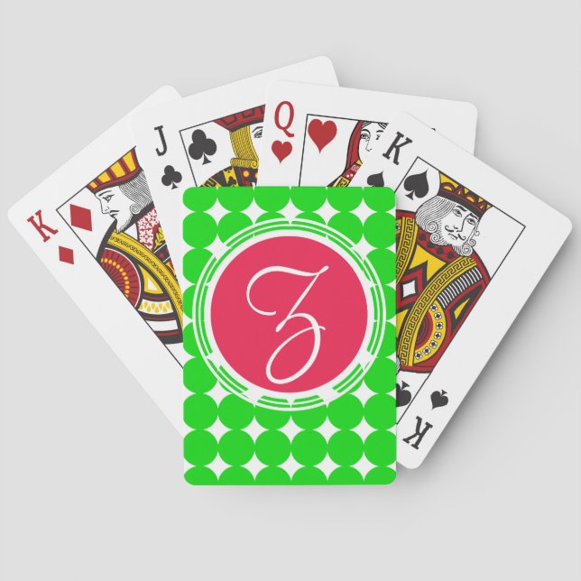 Red & Grönt Polka Dot Monogram Spel Kort (Baksidan)