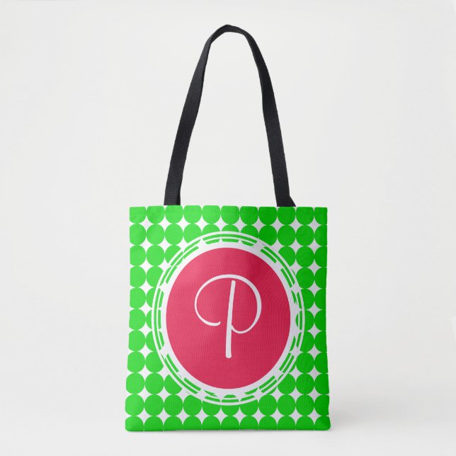 Red & Grönt Polka Dot Monogram Tygkasse (Framsida)