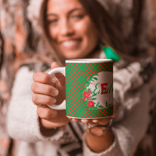 Red & grönt Polka dots Botanical Anpassningsbar Mo Kaffemugg
