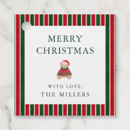 Red Grönt Rand Preppy Bear Juletiketters Gåvor Etiketter