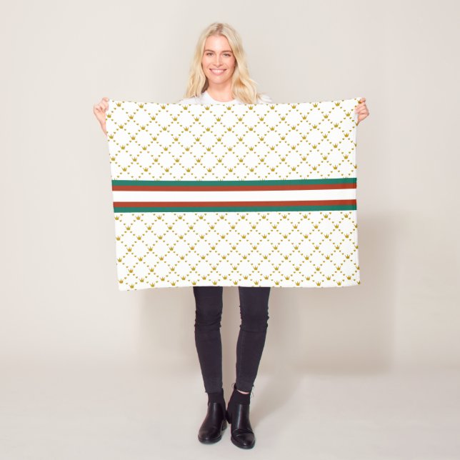 Red|Grönt Rand|Royalet Guld Krona Mönster Fleecefilt (På plats)