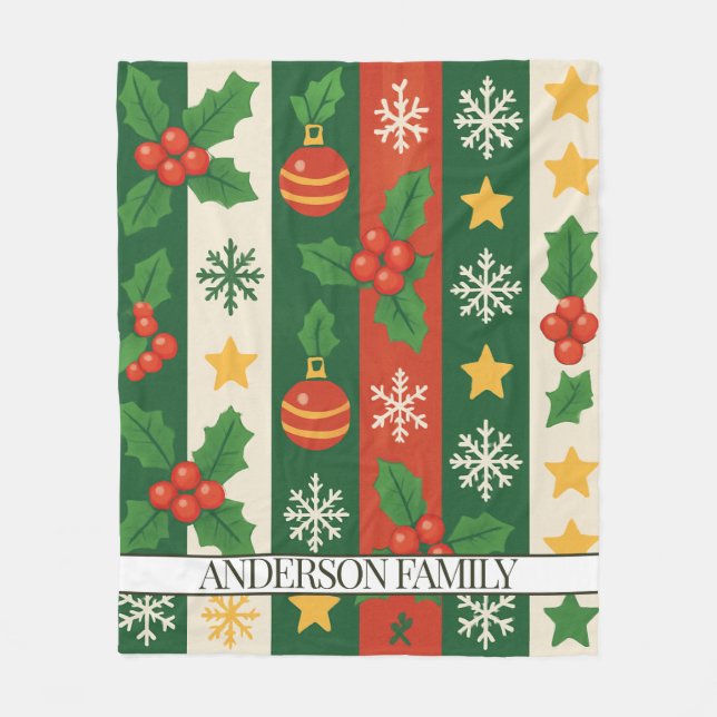 Red Grönt Rand Watercolor Helgdag Fleecefilt (Framsidan)