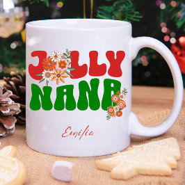 Red & Grönt Retro Jolly Nana Custom Name Jul Mugg