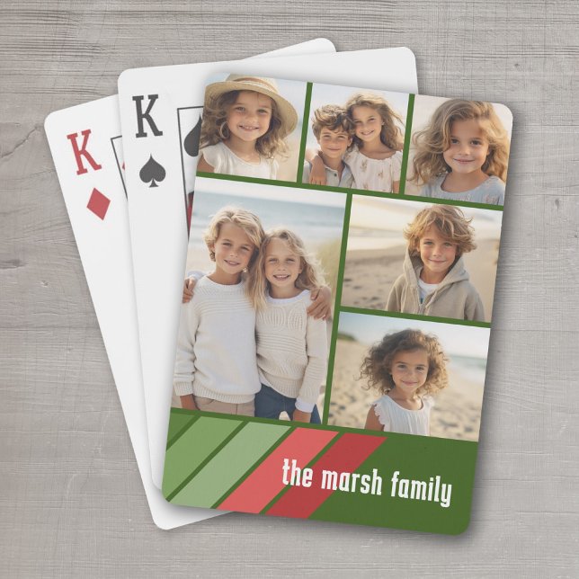 Red Grönt Retro Rand - 6 fotokollage Casinokort (Personalized Playing Cards - add your photos and text)