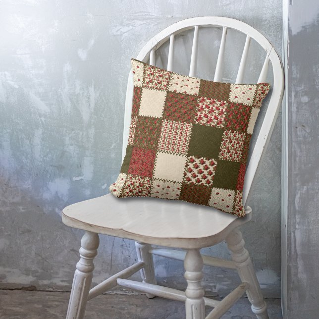 Red Grönt Ro Patchwork Quilt Mönster Kudde (Skapare uppladdad)