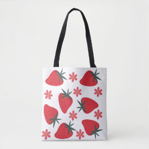 Red Grönt Rosa Simple Strawbär Tote Bag Tygkasse