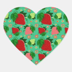 Red Grönt Rosa Strawbär Hjärtformat Klistermärke