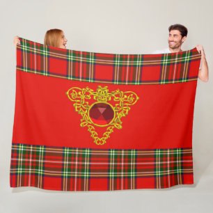 RED GRÖNT SCOTTISH TARTAN,GULD CELTIC KNOTS HEART FLEECEFILT