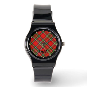 RED GRÖNT SCOTTISH TARTAN,ROSA GEMSTONES MONOGRAM ARMBANDSUR