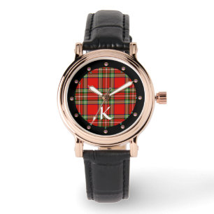 RED GRÖNT SCOTTISH TARTAN,ROSA GEMSTONES MONOGRAM ARMBANDSUR