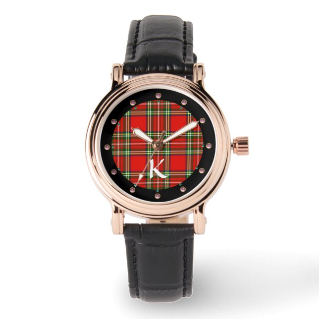 RED GRÖNT SCOTTISH TARTAN,ROSA GEMSTONES MONOGRAM ARMBANDSUR (Framsida)
