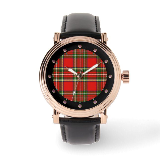 RED GRÖNT SCOTTISH TARTAN WITH ROSA GEMSTONES ARMBANDSUR (Framsida)