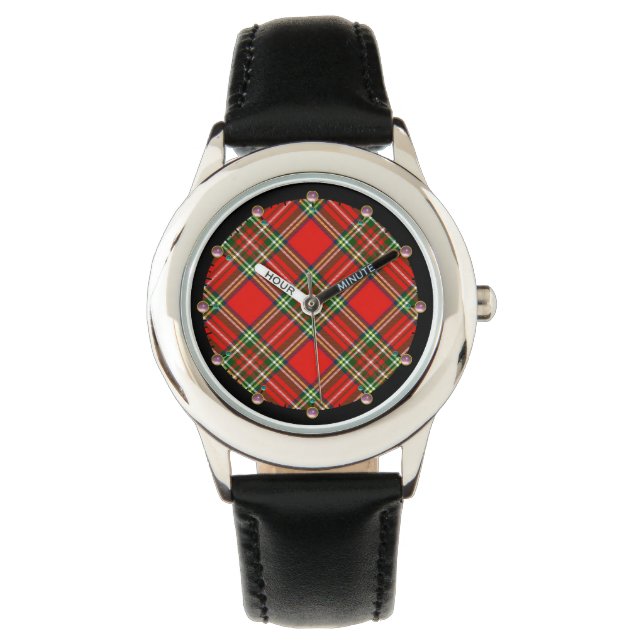 RED GRÖNT SCOTTISH TARTAN WITH ROSA GEMSTONES ARMBANDSUR (Framsida)